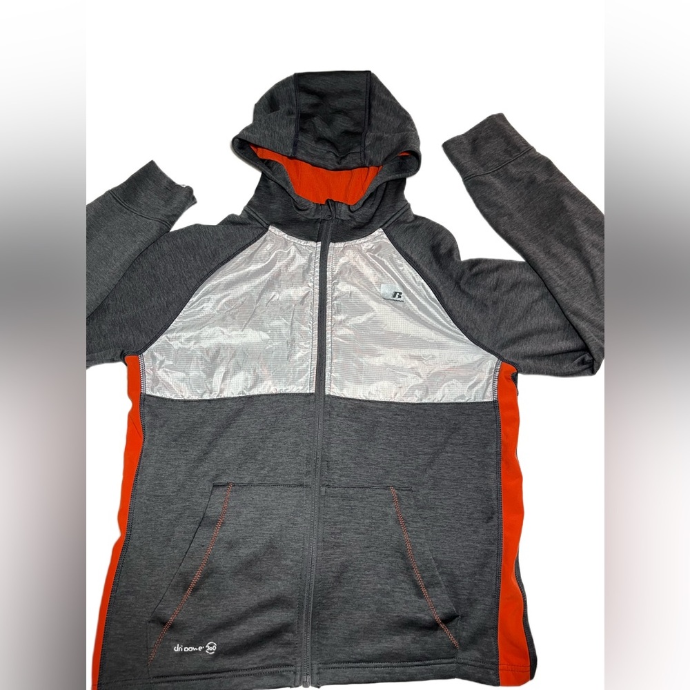 Russell Dri-Power 360 Boys Grey Zipper Hoodie Jacket Size XXL 18 - Reflective